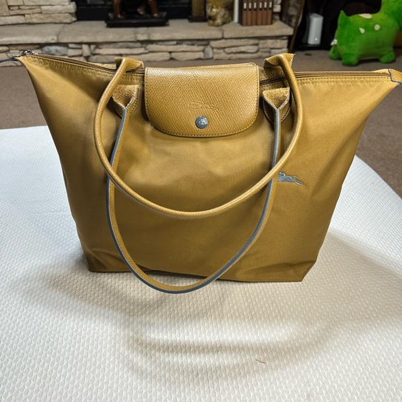 Longchamp Tan Leather Bag with Blue Logo - Picture 1 of 16